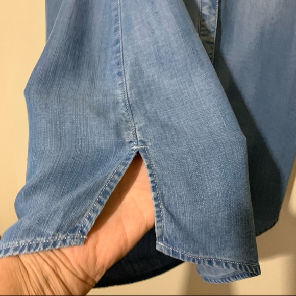 Chico’s Half Button Denim Blouse with Roll Sleeves - Picture 9 of 16